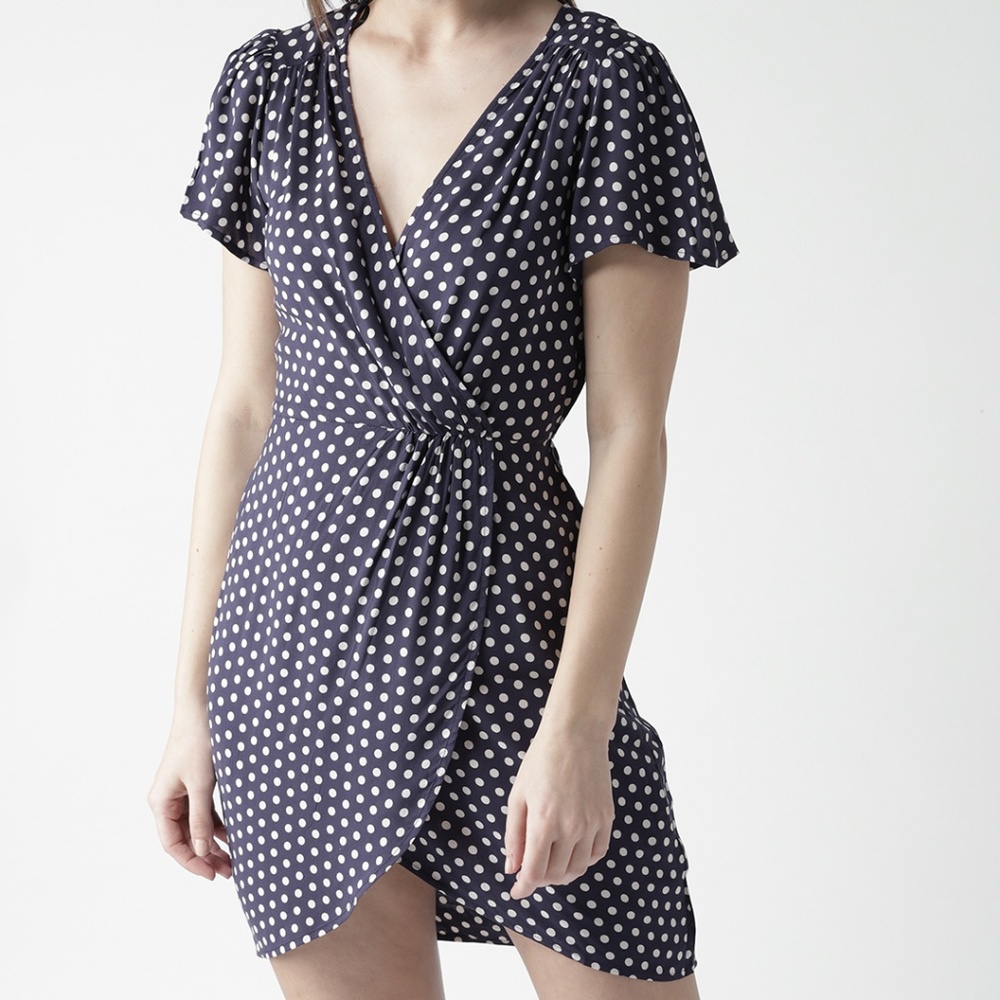 FOREVER 21 Navy & White Polka Dot Mini Wrap Dress